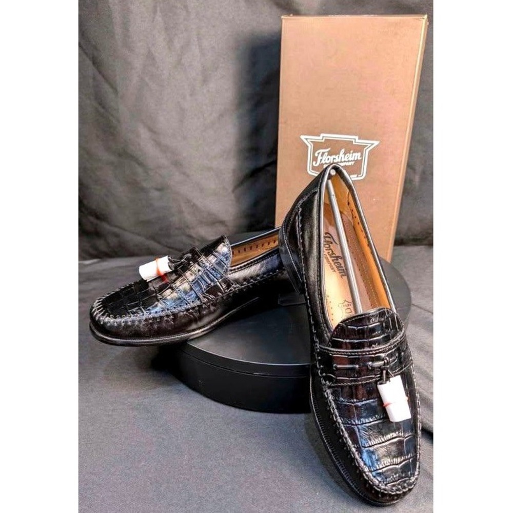 NIB Florsheim Pisa Men's/Black/Leather Crocodile Tassel Loafers 18469-01/Size 8D